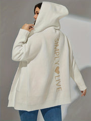  Letter & Heart Print Hooded Cardigan