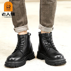 Men's Leather Ankle Boots Lace-up Casual Low Heel Shoes