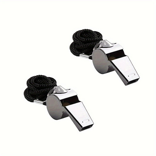 2pcs Stainless Steel Referee Whistles with Lanyard