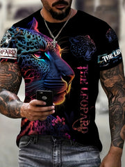 Leopard 3D Pattern Print Men's Graphic T-shirt Short Sleeve Pullover