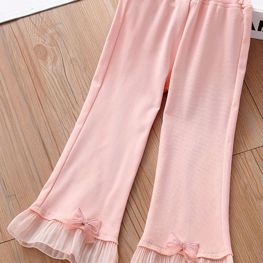 Girls' Bow Decor Flared Stitching Pants