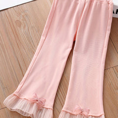 Girls' Bow Decor Flared Stitching Pants