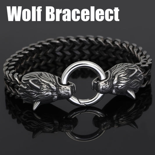 Men's Stainless Steel Wolf Head Bracelet Vintage Personality Viking