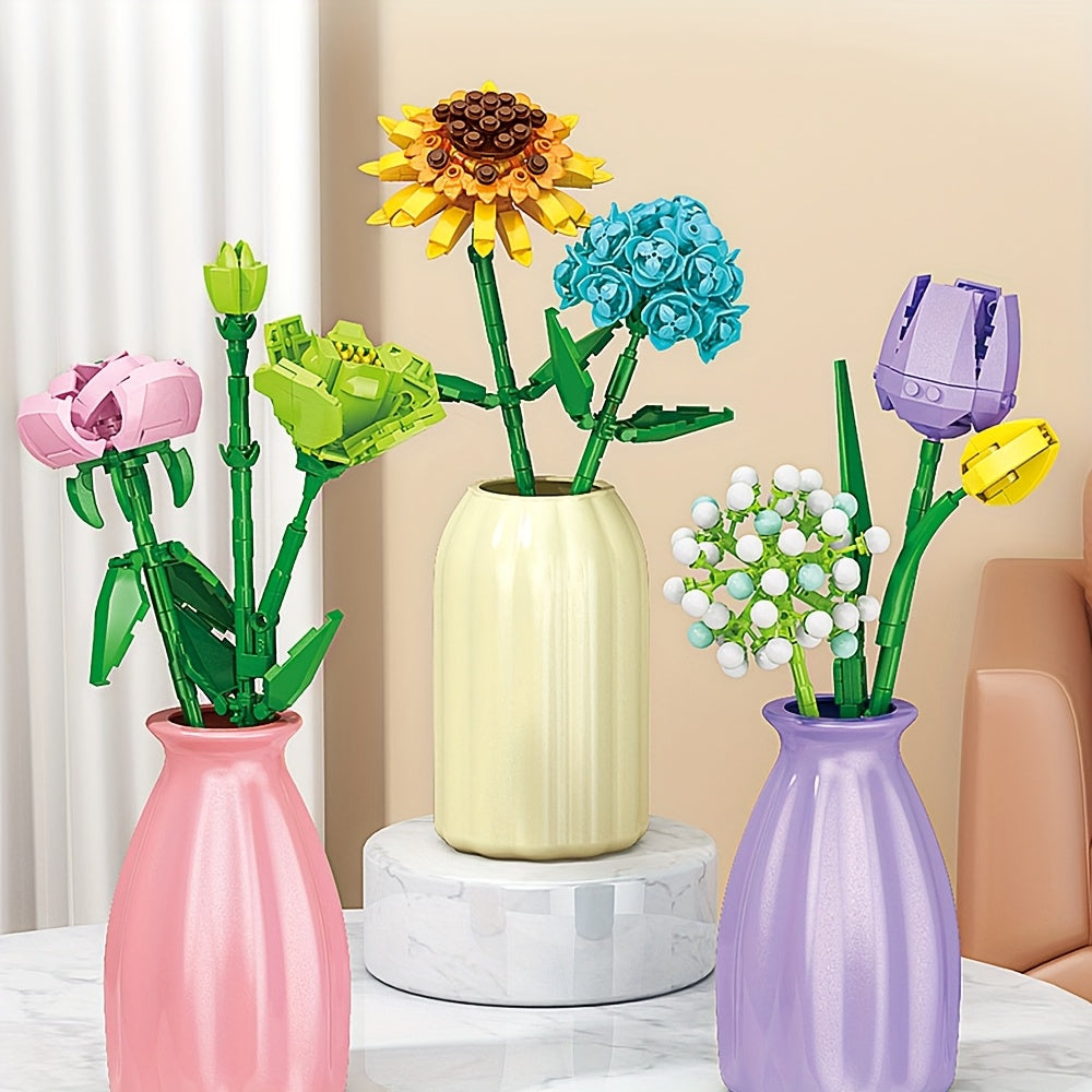Flower Building Blocks Toy Set with Vase Model