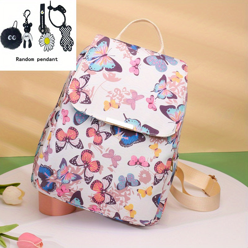 Butterfly Print Waterproof Backpack Lightweight Oxford School Bag