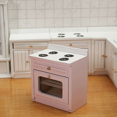 Mini 1:12 Scale Kitchen Set Wooden Cabinets Sink Countertop Cooking Station