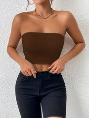 Solid Tube Top Sexy Crop Stretchy Top Women's Clothing