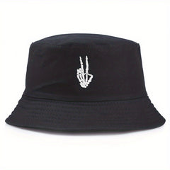 Skull Finger Embroidery Sunshade Bucket Hat for Men Women