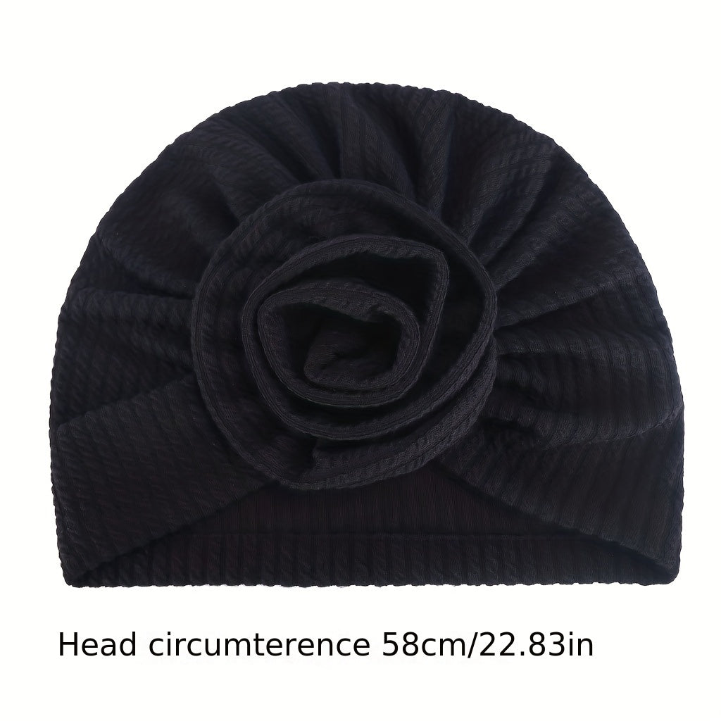 Embossed Plate Flower Turban Cap Vintage Elastic Head Wrap