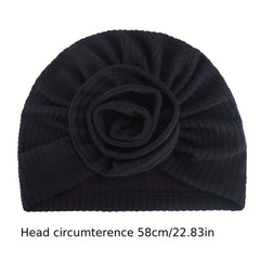 Embossed Plate Flower Turban Cap Vintage Elastic Head Wrap