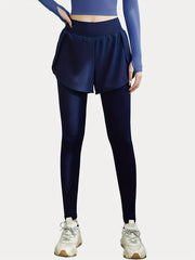 High Waist Yoga Sports Pants with Side Pockets Solid Leggings Skorts