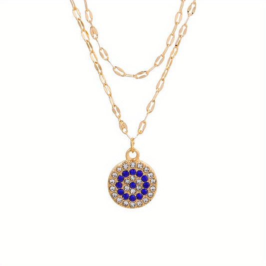 Evil's Eye Crystal Double Layer Necklace 18K Plated Sweater Chain