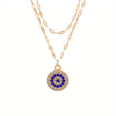 Evil's Eye Crystal Double Layer Necklace 18K Plated Sweater Chain