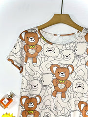  Teddy Bear Print Round Neck Nightdress