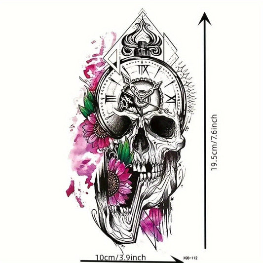 Flowers Skull Tattoo Stickers Waterproof Temporary Arm Body Art Stickers