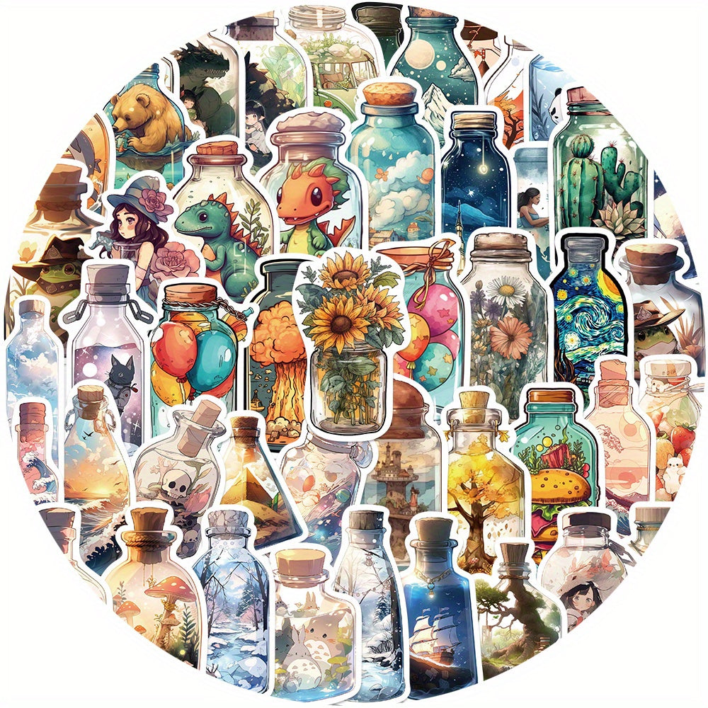 50pcs Dreamy Cartoon Animals Flowers Waterproof Stickers