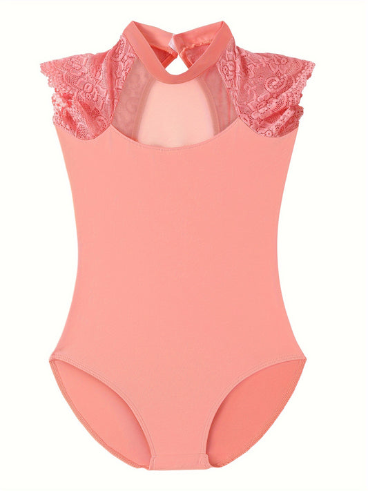 Hollow Back Short Sleeve Ballet Leotard for Girls