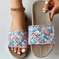 Women's Block Print Sandals Slip On Indoor Comfy Flat Shoes