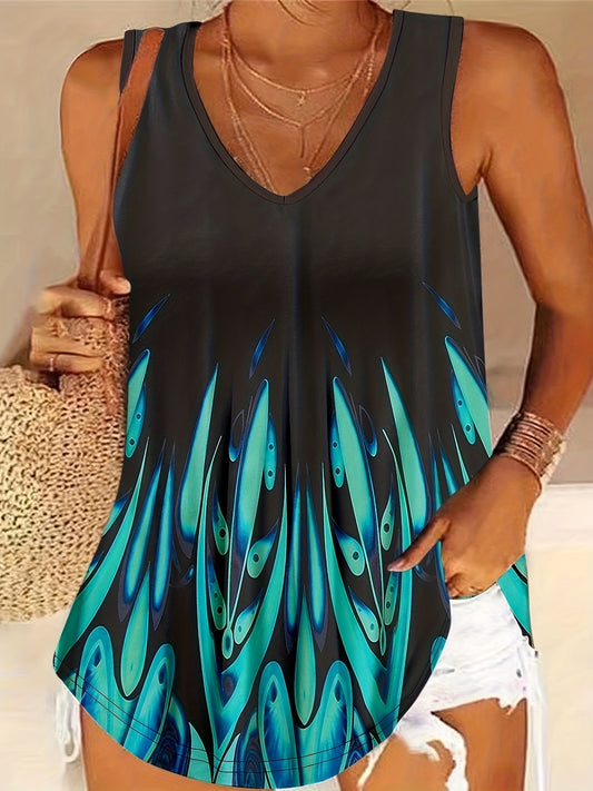 Graphic Print Tank Top Sleeveless V Neck Summer Top Women's Clothing