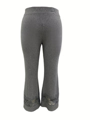  Solid Contrast Lace Flare Leg Stretch Pants