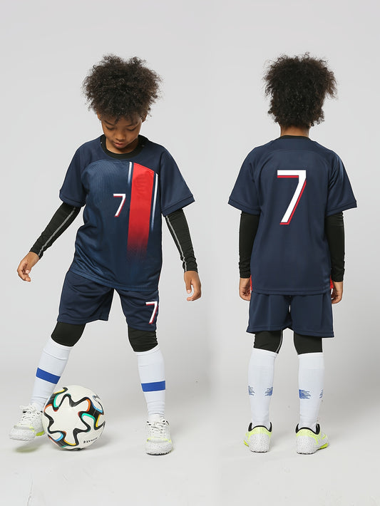 Quick Dry Kids Football Jersey & Shorts Set For Training - Striped Design