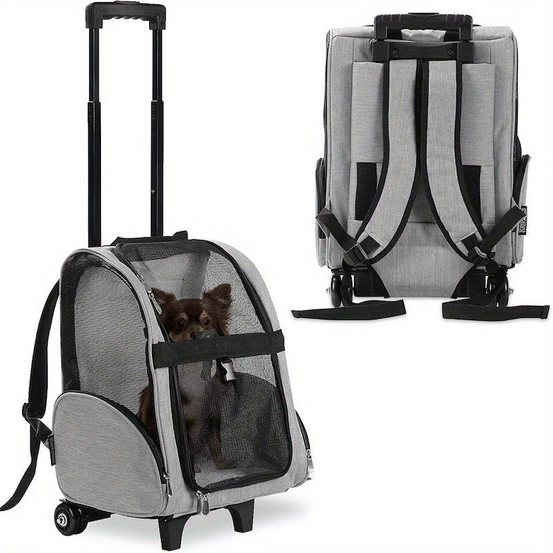 Dog Backpack Pet Travel Carrier with Double Wheels
