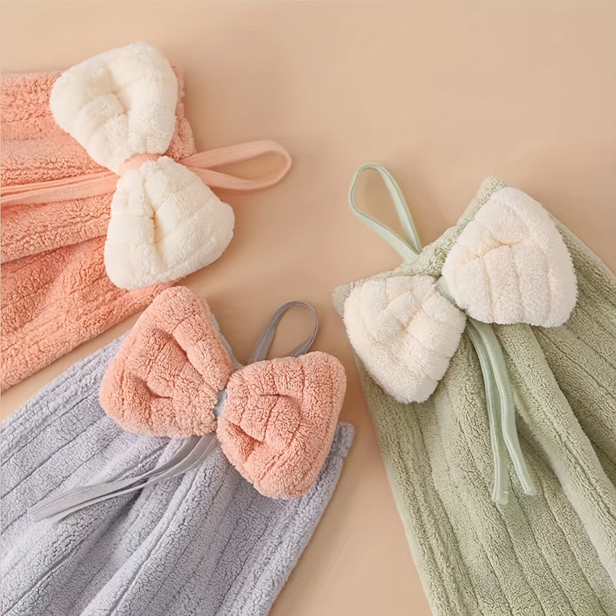 2pcs Bow Hanging Towel Soft and Absorbent for Quick Drying Hands & Dishes