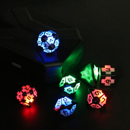 7pcs Strobe LED Rechargeable Dice Set w/ Charging Case - 3 Colors