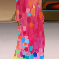  Colorblock Painting Print Maxi Dress