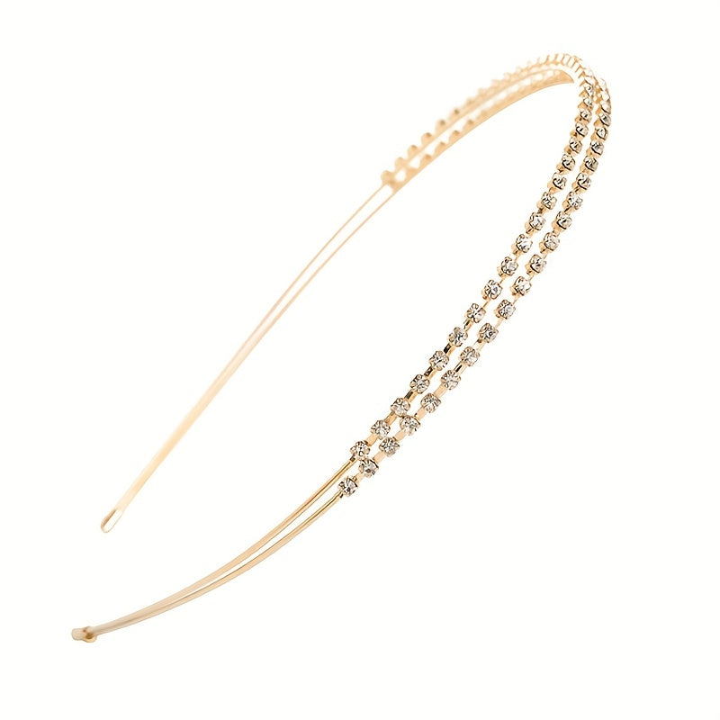 Rhinestone Double Row Hair Hoop Headwear Faux Pearl Headband