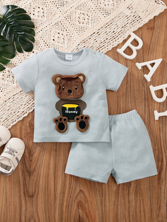 2pcs Baby Boys Bear Pattern T-shirt & Shorts Set