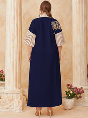 Floral Embroidered Sleeve V Neck Maxi Dress