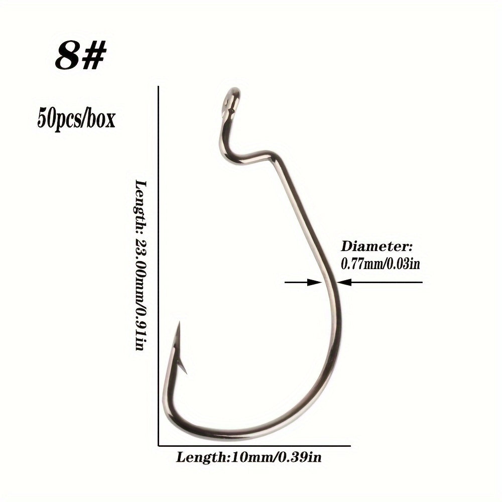 50pcs Offset Worm Hooks 2X Strong For Senko Texas Rig Fishing Bass Trout Size 8-