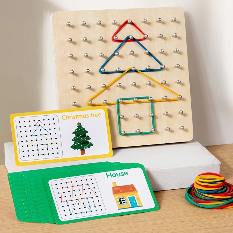 Geometric Peg Board Toy with Rubber Bands - Educational Creative Game