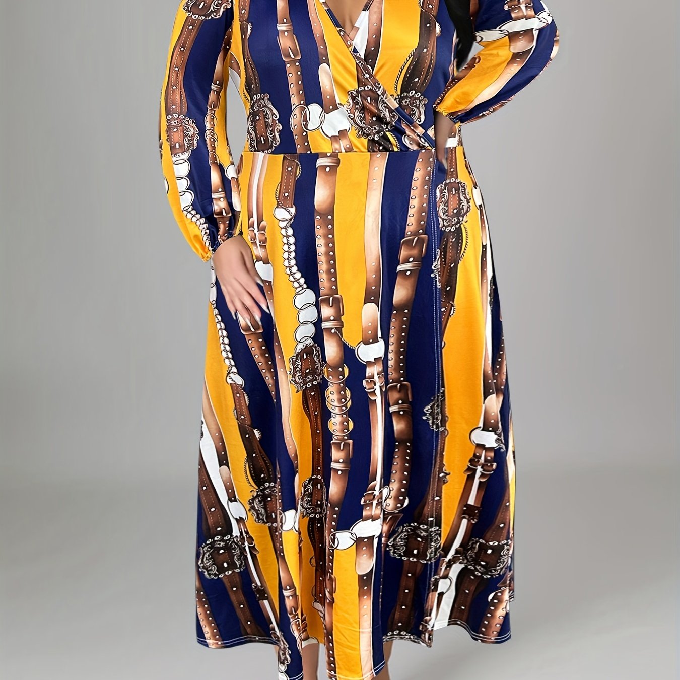  Long Sleeve Graphic Print Maxi Dress