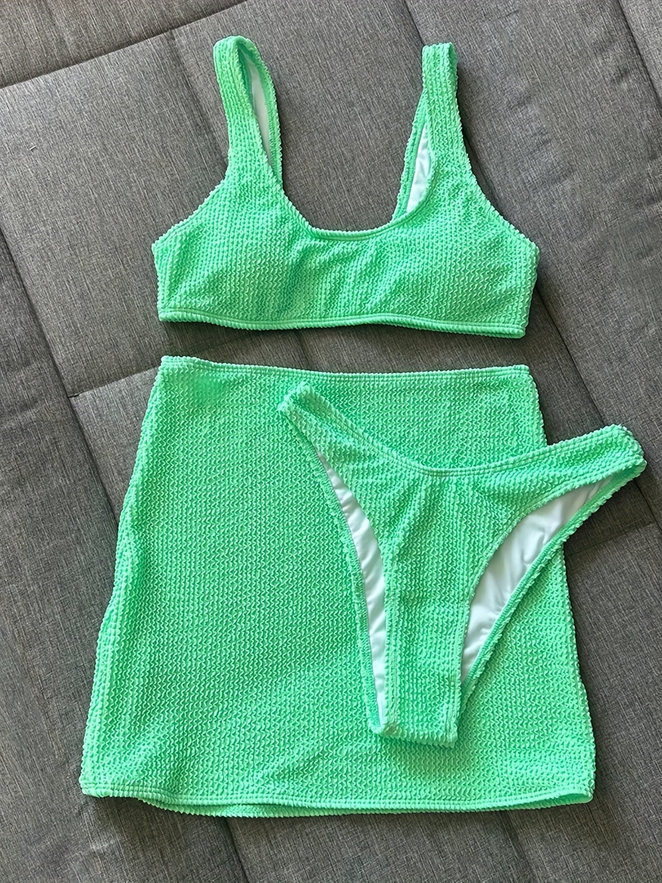 Plain Bikini Sets High Cut with Cover Up Skirt Swimsuit