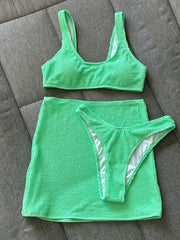 Plain Bikini Sets High Cut with Cover Up Skirt Swimsuit