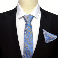 Men's Retro Flower Print Tie & Pocket Towel Set