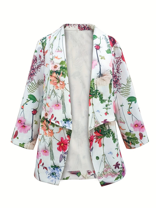  Floral Print Waterfall Collar Blazer