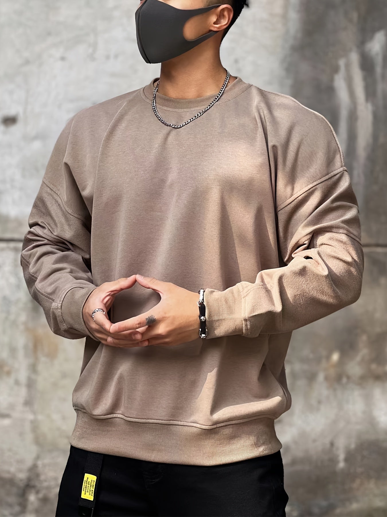 Men's Solid Round Neck Sweatshirt Loose Pullover