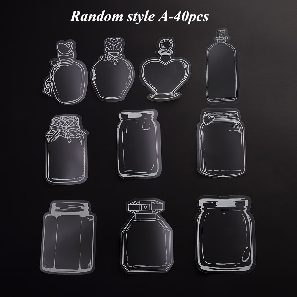 40pcs Glass Bottle Shaped PET Stickers with Floral Designs