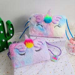 Girls Sequin Plush Unicorn Tie Dye Bag Coin Purse Crossbody Bag