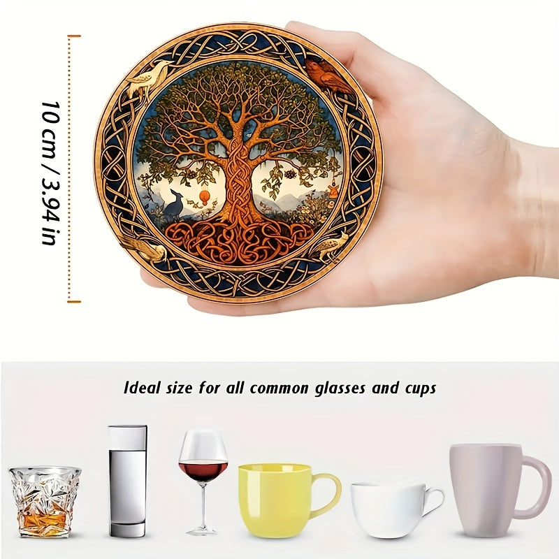 Wooden Coaster Set Tree of Life Drink Mats Home Office Decor