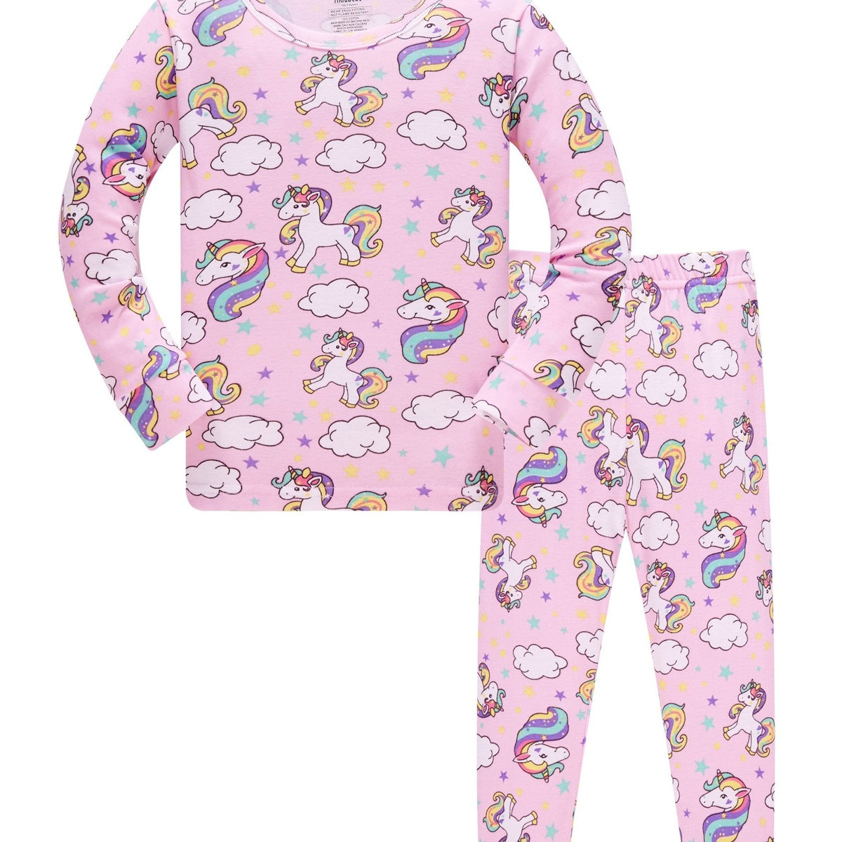 Kid's Unicorn Pajamas Set Long Sleeve Top & Pants, Cloud Star Print Loungewear