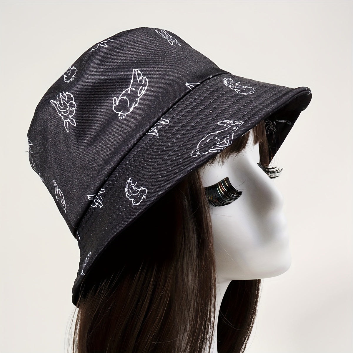 Running Rabbit Print Bucket Hat Casual Basin Hats Outdoor Sunscreen Beach Hats