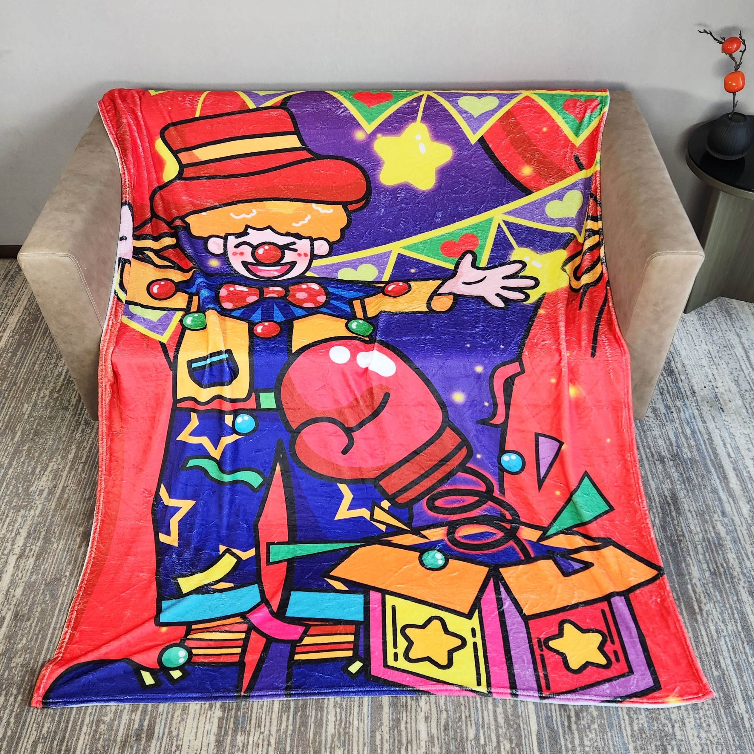 Clown Print Flannel Throw Blanket for Travel