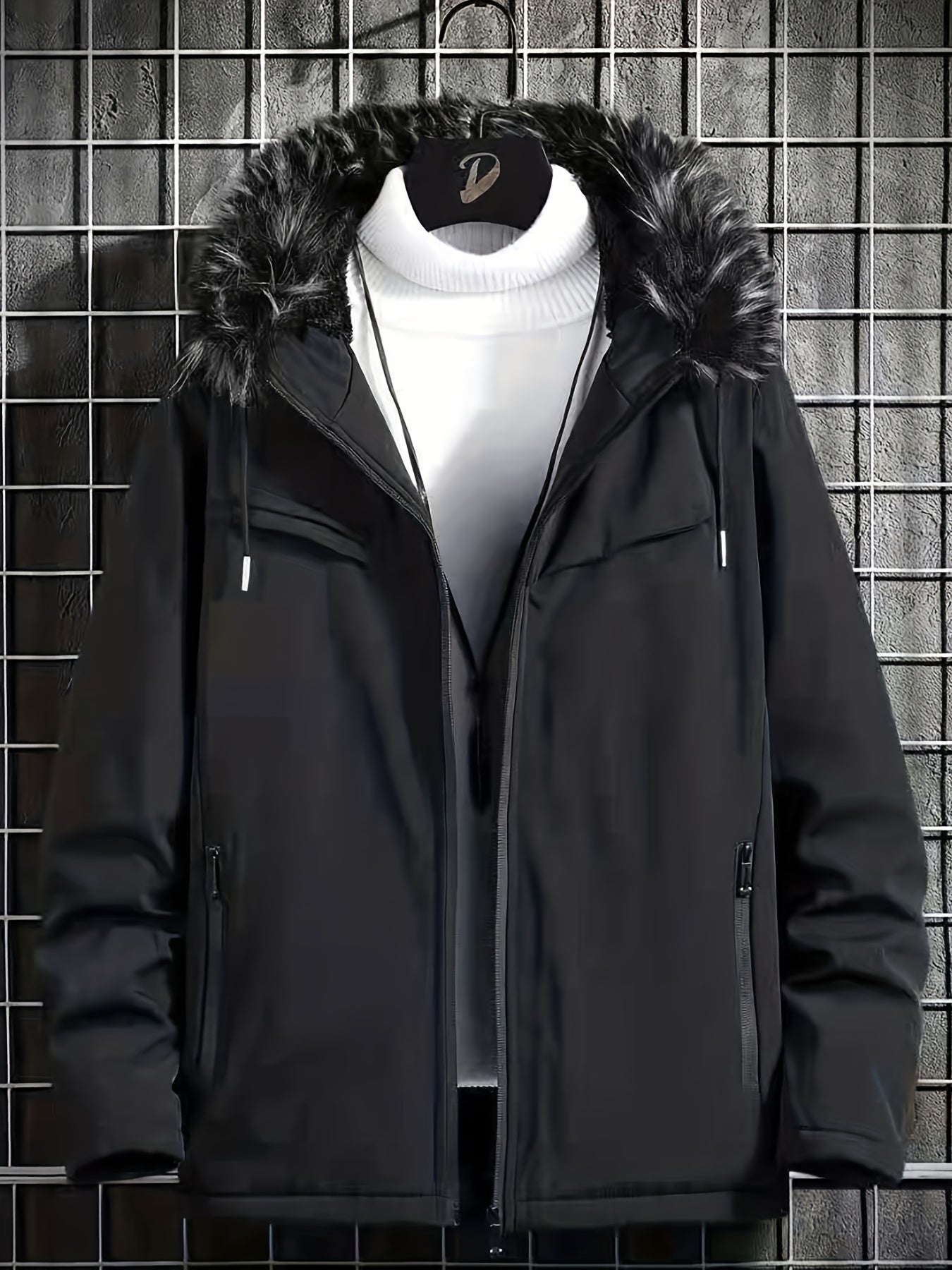 Hooded Winter Jacket Men's Solid Zip Up Padded Jacket