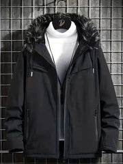 Hooded Winter Jacket Men's Solid Zip Up Padded Jacket