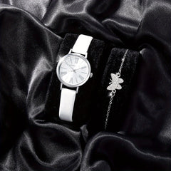 2pcs Student Number Roman Pointer Leather Quartz Watch Set