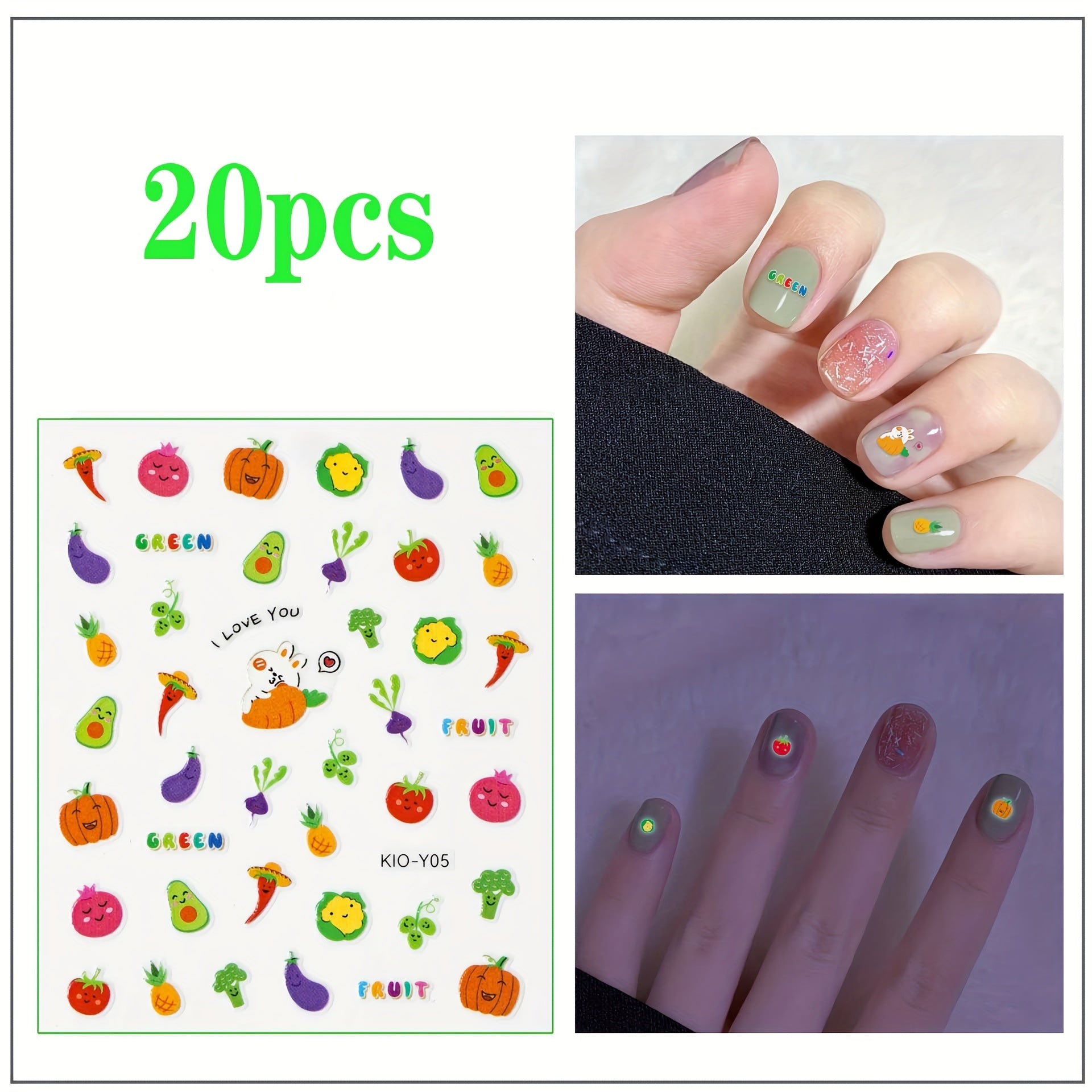 20pcs Cartoon Luminous Nail Stickers - Nail Art Decals